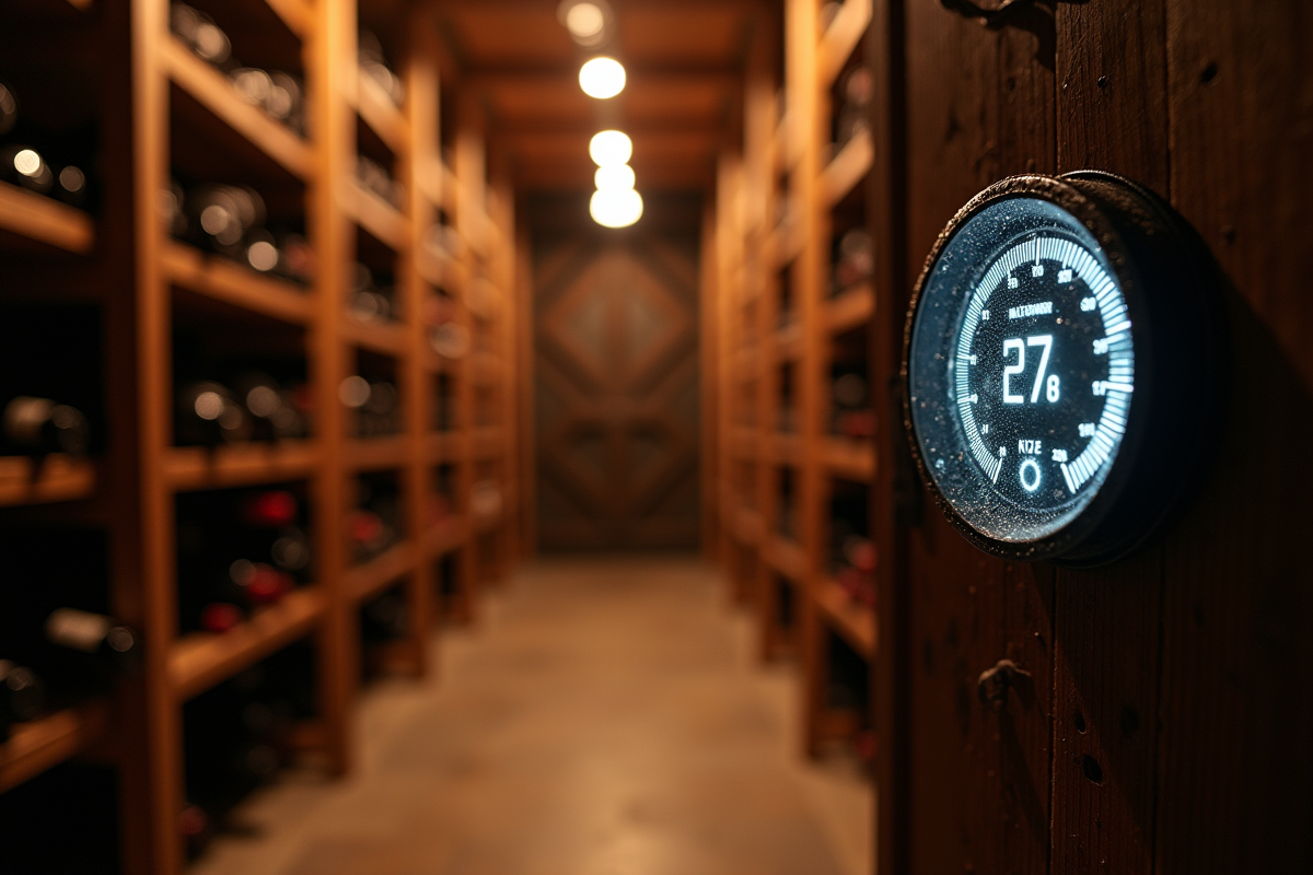 Cave à vin bien organisée avec hygromètre numérique et humidité