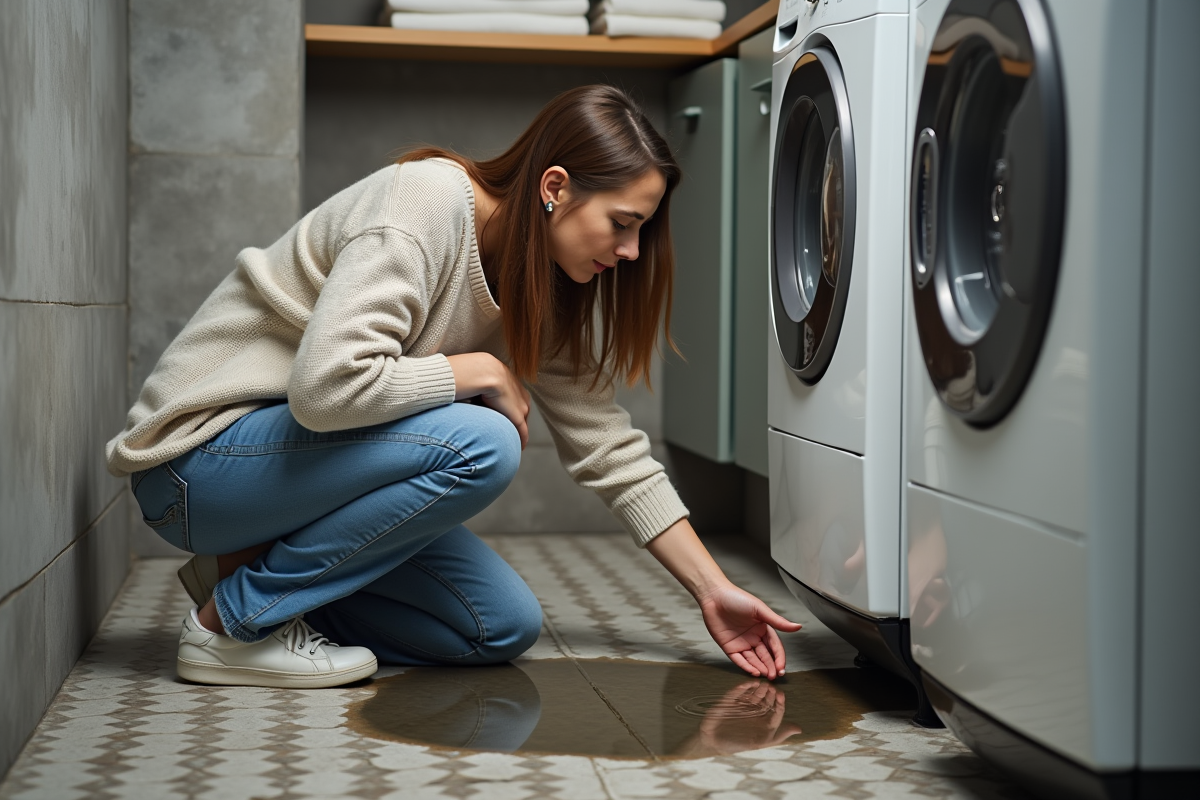 Femme inspecte une fuite d